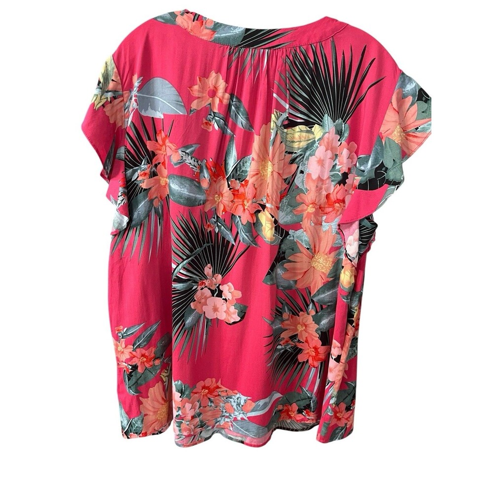 Rachel Rachel Roy Women’s V-Neck Top Flutter Sleeve 3X Tropical Print Pink - Picture 2 of 6